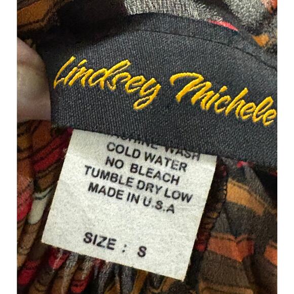 Lindsey Michele Pleated Trapeze Top/Shirt Fall Colors-Sleeveless-V Neck-Size S - Picture 5 of 5